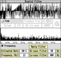 A sample shown in time space versus its frequency representation